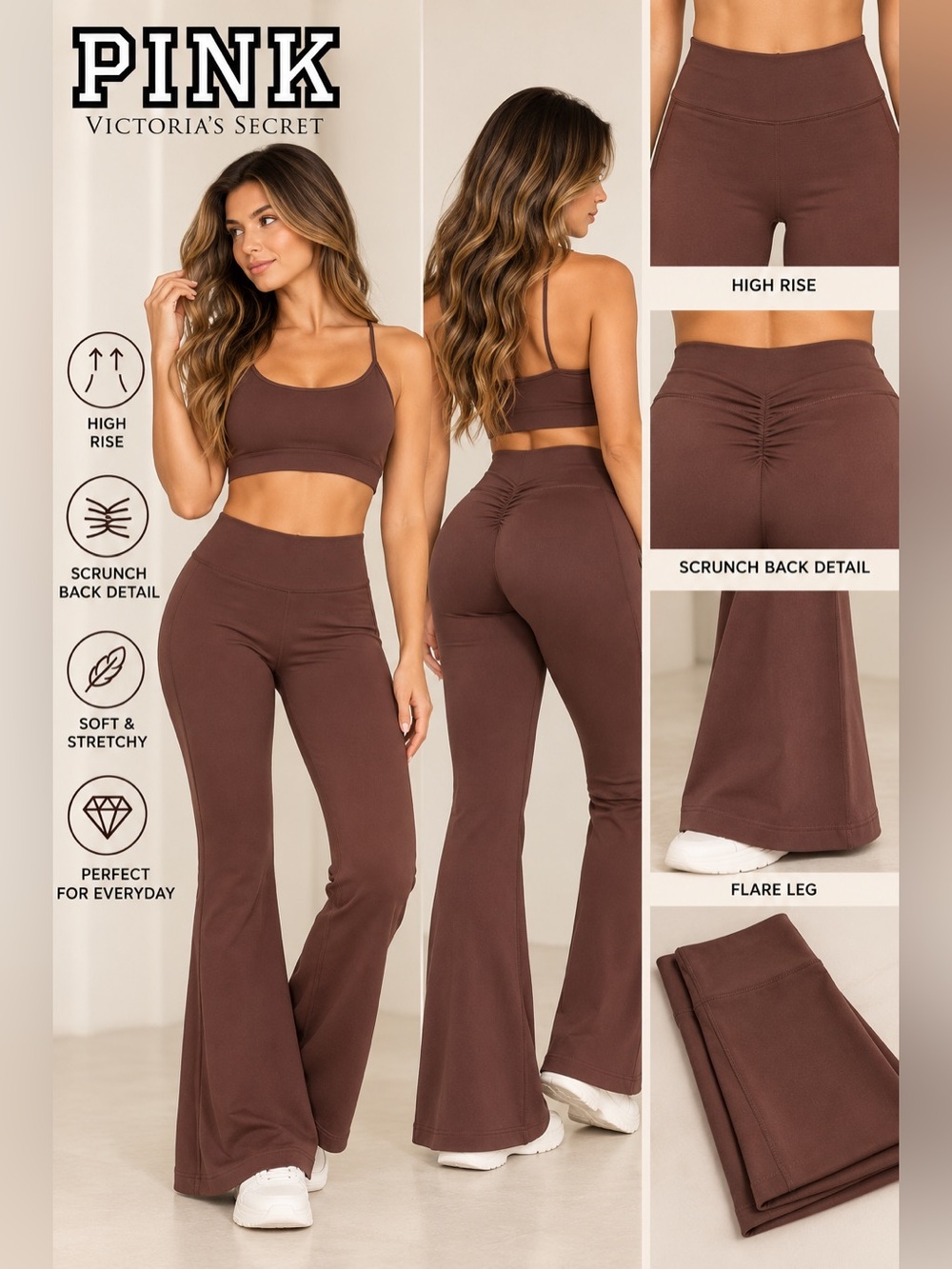 PINK Victoria's Secret Brown leggings Flare Sz XL NWT